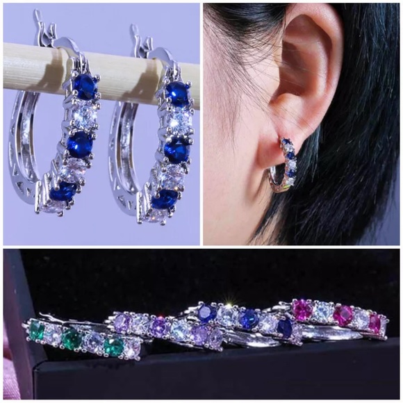 Cubic Zircon Women Party Jewelry Stud Earring Personalized 925 Silver A Pair/set - Picture 3 of 3